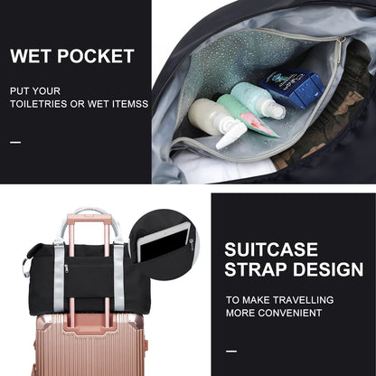 Travel Duffel Bag for Woman, Men Gym Tote Bag, Weekender Overnight Bag Carry on Bag Hospital Holdalls for Women with Wet Pocket, Airplane Approved Personal Item Bag