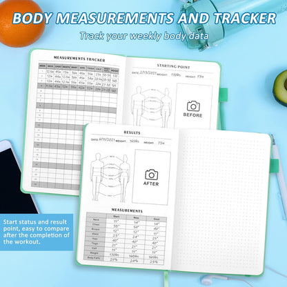 Fitness Journal Hardcover 6- Month Workout Planner Undated Workout Log Book Home Gym Accessories for Women and Man(Green)