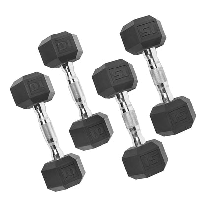 150 Lb. Coated Hex Dumbbell Weight Set, 5-25 Lb. with White Rack