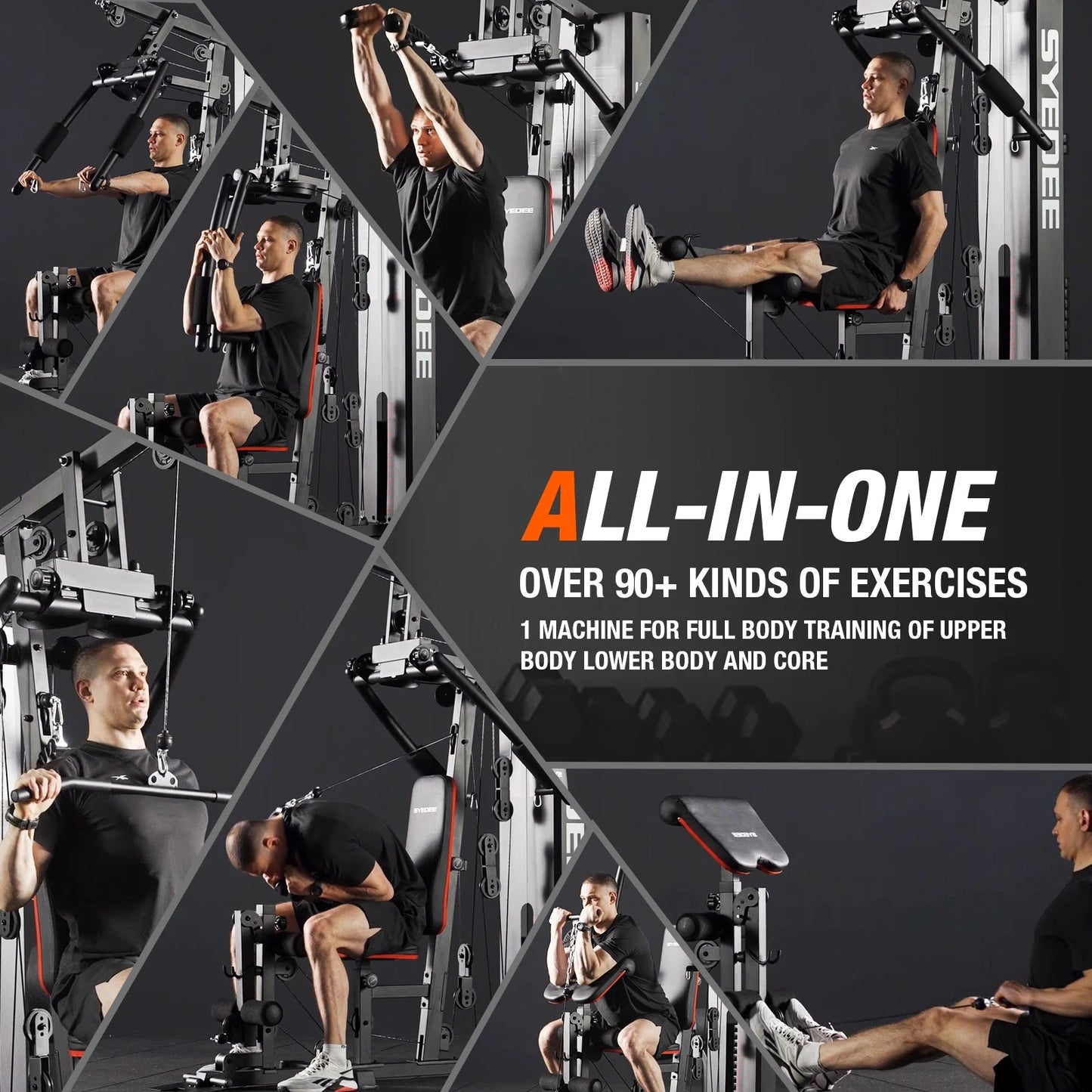 Home Gym Station, Workout Station with 150LBS Weight Stack, Home Gym Equipment for All Body Training.